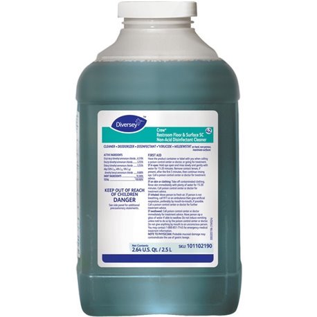 Diversey Crew Restroom Disinfectant Cleaner - 84.5 fl oz (2.6 quart) - Fresh ScentBottle - 2 / Carton - Deodorize, No-mess, Rins