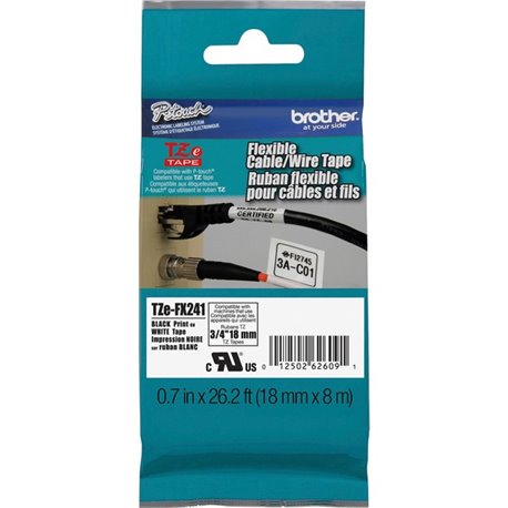 Brother P-Touch TZe Laminated Tape - 45/64" Width x 26 1/4 ft Length - Rectangle - Thermal Transfer - White - Polyethylene Terep
