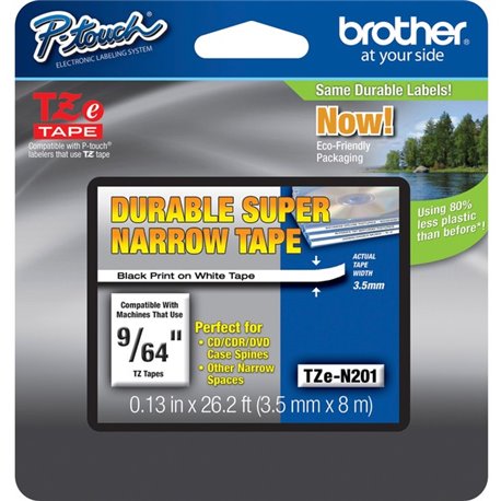 Brother TZ Super Narrow Non-laminated Tapes - 1/8" Width - Thermal Transfer - Black, White - 1 Each - Water Resistant - Non-lami