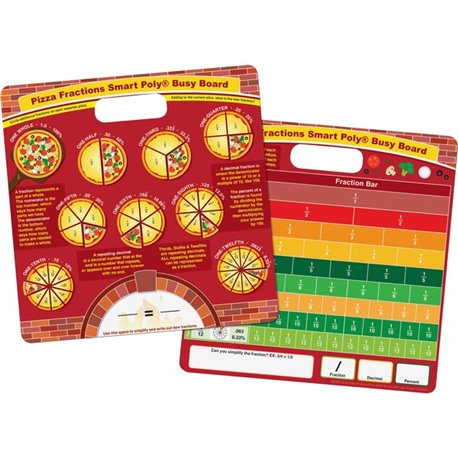 Ashley Pizza Fractions Smart Poly Busy Board - 10.8" (0.9 ft) Width x 10.8" (0.9 ft) Height - Poly-coated Cardboard Surface - Sq