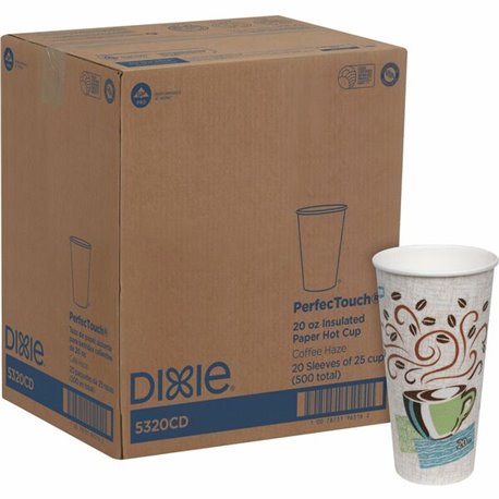 Dixie PerfecTouch 20 oz Insulated Paper Hot Coffee Cups by GP Pro - 25 / Pack - 20 / Carton - White, Green, Brown - Paper - Hot 