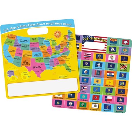 Ashley U.S. Map/Flags Smart Poly Busy Board - 10.8" (0.9 ft) Width x 10.8" (0.9 ft) Height - Poly-coated Cardboard Surface - Squ