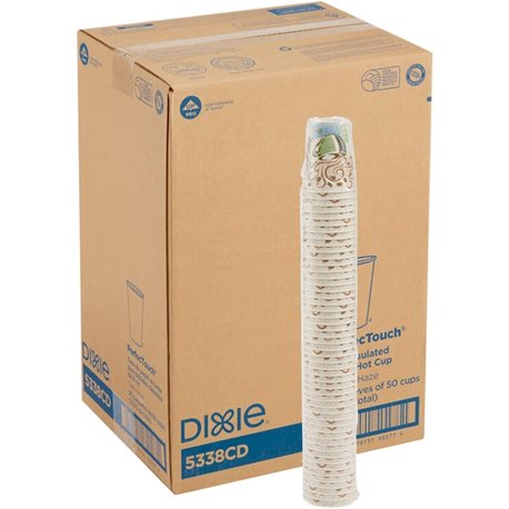 Dixie PerfecTouch 8 oz Insulated Paper Hot Coffee Cups by GP Pro - 50 / Pack - 20 / Carton - Coffee Haze - Paper, Cellulose Fibe