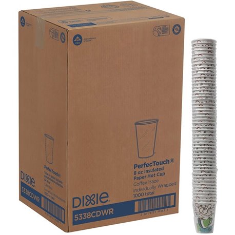 Dixie PerfecTouch 8 oz Insulated Wrapped Paper Hot Coffee Cups by GP Pro - 1000 / Carton - Multi - Paper - Hot Food, Cold Food, 