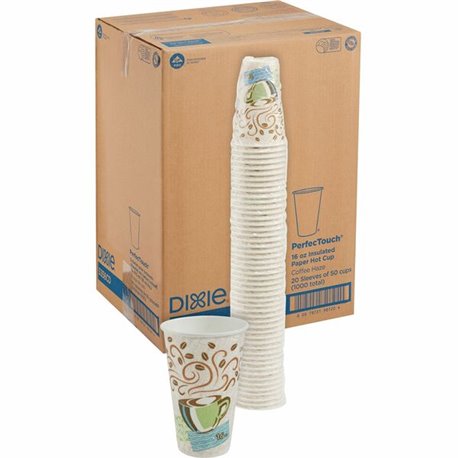 Dixie PerfecTouch 16 oz Insulated Paper Hot Coffee Cups by GP Pro - 50 / Pack - Multi - Paper - Hot Drink, Coffee