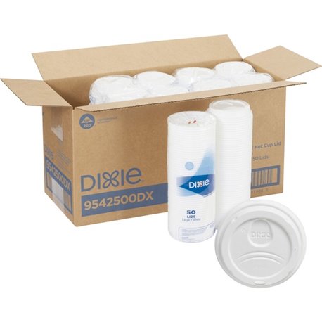 Dixie Large Hot Cup Lids by GP Pro - Dome - Plastic - 10 / Carton - 50 Per Pack - White