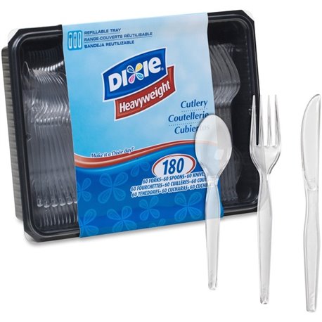 Dixie Heavyweight Disposable Forks, Knives & Teaspoons Keeper Pack Grab-N-Go by GP Pro - 180/Box - Cutlery Set - 60 x Teaspoon -