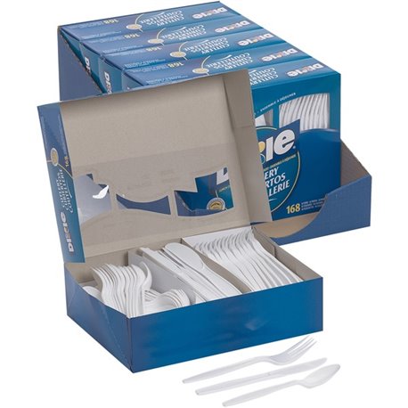 Dixie Heavyweight Disposable Forks, Knives & Spoons Combo Boxes by GP Pro - 168 / Box - 6/Carton - Cutlery Set - 56 x Spoon - 56