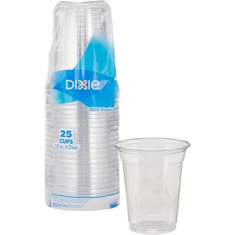 Dixie 12 oz Cold Cups by GP Pro - 25 / Pack - Clear - PETE Plastic - Soda, Iced Coffee, Sample, Restaurant, Coffee Shop, Breakro