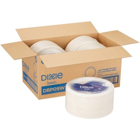 Dixie Basic 8-1/2" Lightweight Paper Plates by GP Pro - 125 / Pack - Microwave Safe - 8.5" Diameter - White - Paper Body - 4 / C