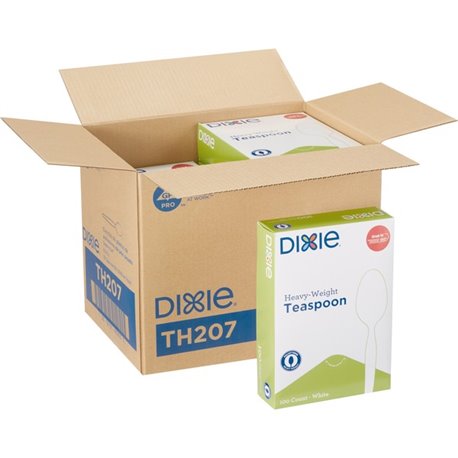 Dixie Heavyweight Disposable Teaspoons Grab-N-Go by GP Pro - 100 / Box - 10/Carton - Teaspoon - 1000 x Teaspoon - White