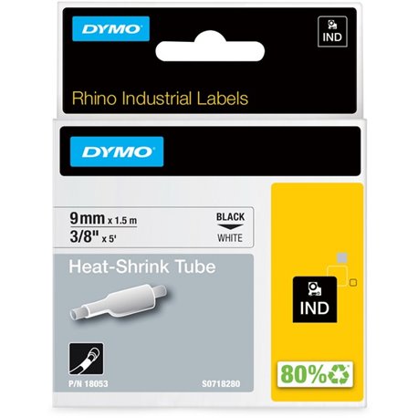 Rhino Heat Shrink Tube Label - 23/64" Width x 59 1/16" Length - Rectangle - Thermal Transfer - Black on White - Polyolefin - 1 E