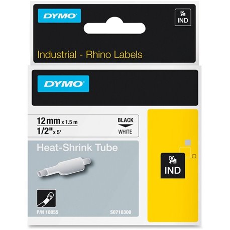 Dymo White Heat Shrink Tube - 15/32" Width x 59 1/16" Length - Rectangle - Thermal Transfer - Black on White, Black - Vinyl - 1 