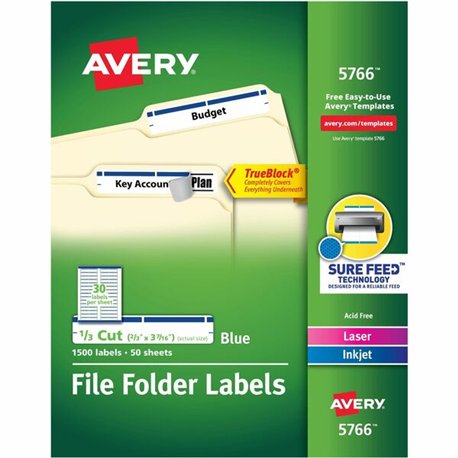 Avery TrueBlock File Folder Labels - 21/32" Width x 3 7/16" Length - Permanent Adhesive - Rectangle - Laser, Inkjet - Matte - Bl