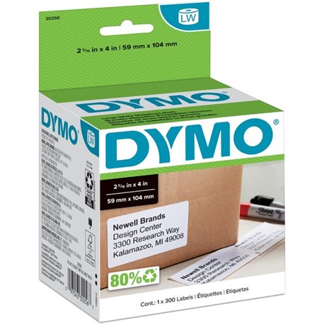 Dymo LabelWriter Large Shipping Labels - 2 5/16" Width x 4" Length - Rectangle - Direct Thermal - White - 300 / Roll - 300 / Rol