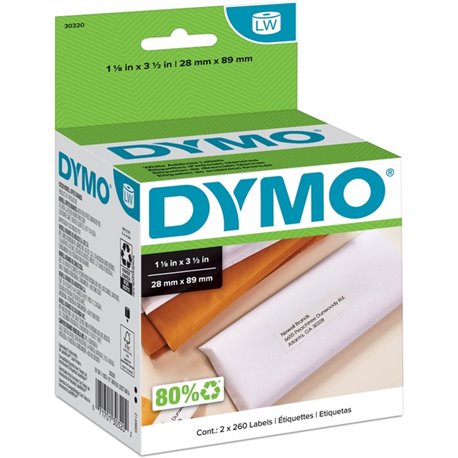 Dymo High-Capacity Address Labels - 1 1/8" Width x 3 1/2" Length - Permanent Adhesive - Rectangle - Direct Thermal - White - Pap