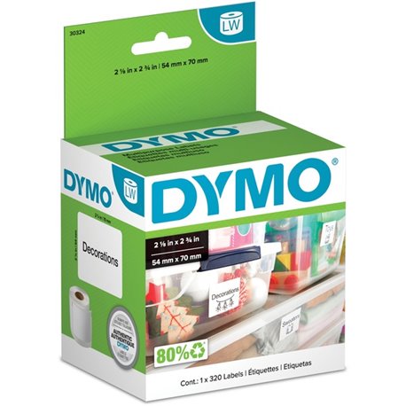 Dymo LabelWriter Multipurpose Label - 2 1/8" Width x 2 3/4" Length - Rectangle - Direct Thermal - White - 320 / Roll - 320 / Box