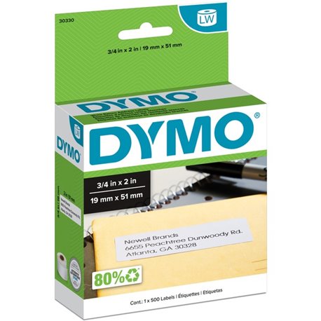 Dymo LW Return Address Labels 3/4" x 2" - 3/4" Width x 2" Length - Rectangle - Direct Thermal - White - 500 / Roll - 500 Total L