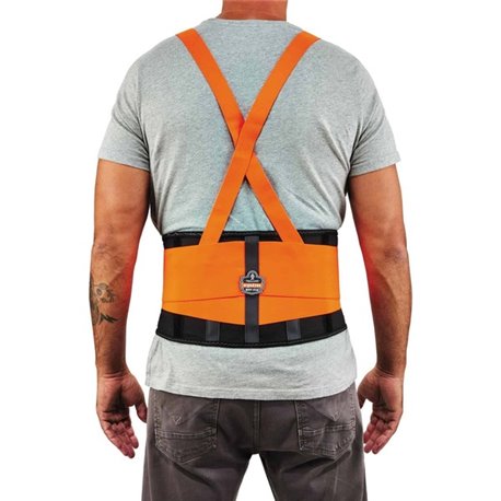 Ergodyne ProFlex 100HV Economy Hi-Vis Back Brace - 25" - 30" Adjustable Height - 25" - 30" Waist Size - Orange - Rubber, Polypro