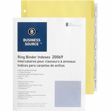 Business Source Buff Stock Ring Binder Indexes - 8 x Divider(s) - 8 Tab(s)/Set1.25" Tab Width - 8.5" Divider Width x 11" Divider