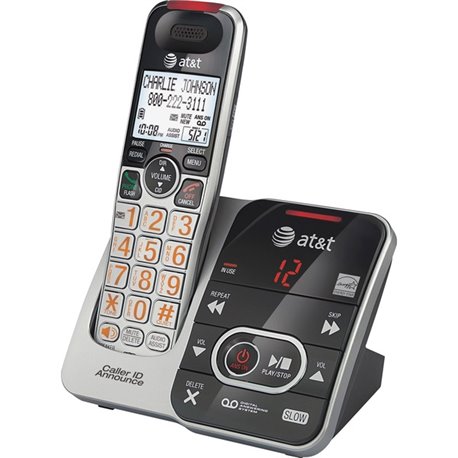 AT&T CRL32102 DECT 6.0 Expandable Cordless Phone with Answering System and Caller ID/Call Waiting, Silver/Black, 1 Handset - 1 x