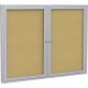 Ghent 2 Door Enclosed Natural Cork Bulletin Board with Satin Frame - 48" Height x 60" Width - Natural Cork Surface - Sleek Style