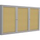 Ghent 3 Door Enclosed Natural Cork Bulletin Board with Satin Frame - 48" Height x 96" Width - Natural Cork Surface - Locking Doo