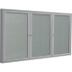 Ghent 3 Door Enclosed Vinyl Bulletin Board with Satin Frame - 48" Height x 96" Width - Silver Vinyl Surface - Locking Door, Tack