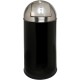 Genuine Joe Push Open Round Top Receptacle - 12 gal Capacity - Round - 29.2" Height x 14.8" Diameter - Black, Silver - 1 Each