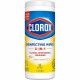 Clorox Disinfecting Cleaning Wipes - Ready-To-Use - Crisp Lemon Scent - 35 / Canister - 1 Each - Disposable, Bleach-free - Yello
