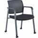 Lorell Mesh Back Guest Chair with Casters - Black Fabric Seat - High Back - Square Base - 1 Each
