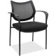 Lorell Mesh Back Guest Chair with Arms - Fabric Seat - Plastic Frame - Four-legged Base - Black - Armrest - 1 Each
