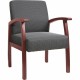 Lorell Thickly Padded Guest Chair - Mahogany Frame - Four-legged Base - Charcoal - 1 Each
