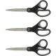 Sparco Straight Scissors w/Rubber Grip Handle - 8" Overall Length - Straight - Stainless Steel - Black, Gray - 3 / Bundle