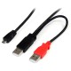 StarTech.com 1 ft USB Y Cable for External Hard Drive - Dual USB A to Micro B - A single USB external hard drive cable that prov
