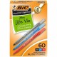 BIC Round Stic Xtra Life Ball Point Pen, Assorted, 60 Pack - 1 mm Pen Point Size - Assorted - Translucent Barrel - 60 Pack