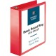 Business Source Round Ring Binder - 3" Binder Capacity - Round Ring Fastener(s) - 2 Internal Pocket(s) - Red - Clear Overlay, La