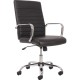 Sadie Seating Leather Executive Chair - Black Leather Seat - Chrome Frame - High Back - 5-star Base - Black - 1 Each