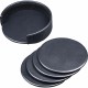 Dacasso Coaster with Holder - 4 Coaster of 4" Diameter - Circle - Black - Leather - 1 Set